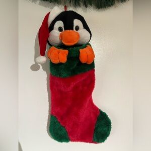 Vintage Prima Creations Penguin Christmas Stocking with Santa Hat